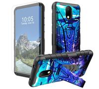 DIGTIALL Sharks - Funda para Cricket Debut/AT&T Calypso 2 (U319AA) con soporte y protector de pantalla de vidrio templado, doble capa, resistente, a prueba de golpes, funda protectora para teléfono