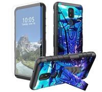 DIGTIALL Sharks - Funda para Cricket Icon 3/ATT Motivate 2 con soporte y protector de pantalla de vidrio templado, doble capa, resistente, a prueba de golpes, funda protectora para teléfono