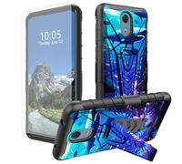 DIGTIALL Sharks - Funda para Cricket Vision 3/AT&T Calypso (U318AA) con soporte y protector de pantalla de vidrio templado, doble capa, resistente, a prueba de golpes, funda protectora para teléfono