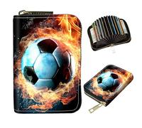 DIGTIALL Tarjetero para mujer con cremallera, cartera pequeña de piel sintética con bloqueo RFID, organizador de tarjetas, carteras de acordeón, regalo para mujeres u hombres, Fuego Fútbol, 4.3x3.1