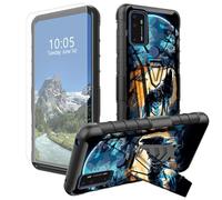 DIGTIALL Wolf Howling Moon - Funda para AT&T Radiant Max 5G 6.8 pulgadas/Cricket Dream 5G/AT&T Fusion 5G con soporte y protector de pantalla de vidrio templado, doble capa, resistente a los golpes