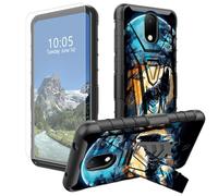 DIGTIALL Wolf Howling Moon - Funda para Cricket Debut/AT&T Calypso 2 (U319AA) con soporte y protector de pantalla de vidrio templado, doble capa, resistente, a prueba de golpes, funda protectora para