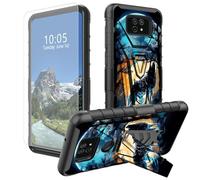 DIGTIALL Wolf Howling Moon - Funda para Cricket Ovation 2/AT&T Maestro Max (2021) con soporte y protector de pantalla de vidrio templado, doble capa, resistente, a prueba de golpes