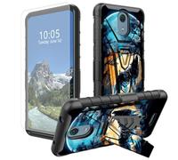 DIGTIALL Wolf Howling Moon - Funda para Cricket Vision 3/AT&T Calypso (U318AA) con soporte y protector de pantalla de vidrio templado, doble capa, resistente, a prueba de golpes, funda protectora para