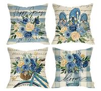 Diheohg 18 x 18 Juego de 4 fundas de almohada de primavera decoraciones de primavera decoración del hogar para sofá sofá