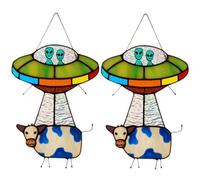 Diheohg 2 Unidades OVNI Secuestro De Una Vaca, Atrapador De Sol De Vidriera De Vidrio, OVNI De Vaca De Vidrio Colgante, Atrapador De Sol De Vidrio Colgante