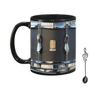 Diheohg 312 ml taza de tambor vintage negra divertida para té, café, zumo, agua, taza de agua para la oficina en casa, taza de cerámica, regalo de tambor para hombres