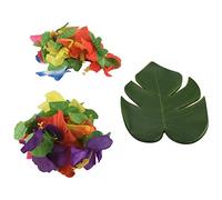 Diheohg 60 piezas Tropical Accesorios de Decoración de Fiesta 8 Pie Tropical Palm Monstera Blaetter y Flores de Hibisco, Hoja de Simulación Para Hawaiian Luau Jungle Beach Tema Decoración de Mesa