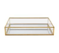 Diheohg Cuenco nórdico retro dorado rectangular de cristal para maquillaje, bandeja de postre, placa de joyería, decoración del hogar, cocina, (S)