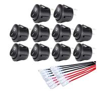 Diheohg Interruptor basculante redondo de 10 piezas, interruptor basculante MINI, interruptor de botón SPST de 2 pines con cables para coche, autocaravana, barco