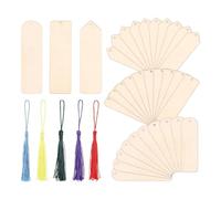 Diheohg Juego de 30 marcapáginas para manualidades, colgante de madera sin tratar, semicírculo, triángulo, marcapáginas, borlas