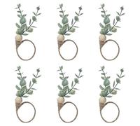 Diheohg Juego de 6 servilleteros rústicos de madera de eucalipto boho cuentas de madera de hoja de granja servilletero