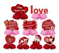 Diheohg Juego de 9 decoraciones para fiestas de San Valentín, diseño de panal de abeja, accesorios para San Valentín, color rojo