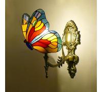 Dihou88 Aplique de Pared Estilo Mariposa Tiffany, Pantalla de vitral, lámpara de Pared Industrial Vintage, para Restaurante y Sala de Estar(A)