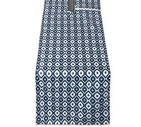 DII 100% poliéster, a prueba de derrames, se puede lavar a máquina. Mantel de cremallera para uso en exteriores en mesas cubiertas con paraguas, redondo, 132 cm, hoja de plátano, para 4 personas, Blue Ikat, Table Runner 14x72" -Zippered