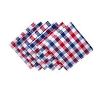 DII 4th of July 100% algodón, Lavable a máquina, Interior y Exterior, colección de Mesa, Cuadros Rojo/Azul, Napkin Set, 6