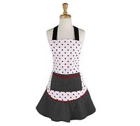 DII Algodón para mujer, bolsillo de cocina y corbatas extralargas, 24 x 30, lindo delantal con volantes para cocinar, hornear, perfecto día de la madre, lunares negros y rojos