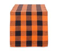 DII Buffalo Check Collection Camino de Mesa clásico de Granja, Algodón, Naranja y Negro, 14x72