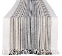 DII Camino de Mesa a Rayas con Flecos, algodón, Negro, 14 x 72 Pulgadas