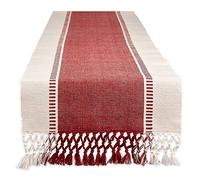 DII, Camino de Mesa de Tejido Dobby a Rayas, 33 x 183 cm (33 x 197 cm con Flecos), Rojo Granero
