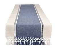 DII, Camino de Mesa de Tejido Dobby a Rayas, 33 x 183 cm, Azul francés