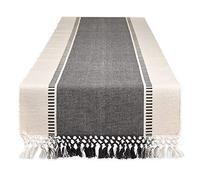 DII, Camino de Mesa de Tejido Dobby a Rayas, 33 x 275 cm (33 x 288 cm con Flecos), Gris Mineral