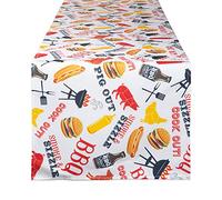 DII CAMZ11167 - Camino de Mesa 100% poliéster, a Prueba de derrames e Impermeable para Uso en Exterior o Interior, Lavable a máquina, 14 x 72 cm, Barbacoa