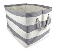 DII Contenedor de almacenamiento a rayas tejido duradero plegable con asas de cuerda suave reforzadas con ojales de metal, pequeño, 11 x 10 x 9 pulgadas, color gris