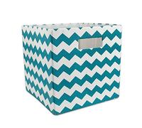 DII Contenedor de almacenamiento de tela plegable de lado duro para guardería, oficinas y organización del hogar, (13 x 13 x 13) - Chevron Teal