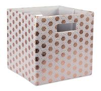 DII Contenedor de almacenamiento de tela plegable de lado duro para guardería, oficinas y organización del hogar, (11 x 11 x 11 pulgadas), cobre de panal