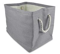 DII Contenedor de almacenamiento plegable a rayas tejido duradero con asas de cuerda suave reforzadas con ojales de metal, mediano, 15 x 10 x 12 pulgadas, color gris sólido