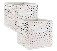DII Cubos de Almacenamiento no Tejidos, Plegables, con Lunares, Juego Grande, Cubo de 33 x 33 x 33 cm, Color Blanco y Cobre, 2 Unidades