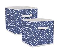 DII Cubos de almacenamiento no tejidos, plegables, con lunares, juego pequeño, cubo de 28 x 28 x 28 cm, azul (“french blue”) y blanco, 2 unidades