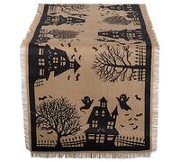 DII Decoración de Mesa de Yute y arpillera de Halloween, Estilo primitivo Espeluznante, Camino de Mesa, 14 x 113 Pulgadas, casa encantada