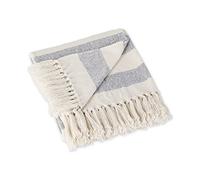 DII Design Imports India Manta, Espiga, de algodón 100%, para Uso en Interiores y Exteriores, para Camping, Barbacoa, Playa, día a día, 127 x 152 cm, Color Azul Marino