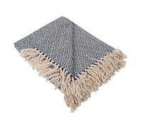 DII Diamond Throw Collection Mesa de Rayas con Flecos, Algodón, Azul náutico, 50x60