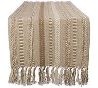 DII Farmhouse Braided Stripe Colección de Camino de Mesa, Algodón, Piedra, 15x108 (15x113, Fringe Included)