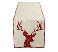 DII Holiday Dining Table Decoration Reno Rojo Bordado, Lino, 14x70