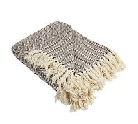 DII Manta, Espiga, de algodón 100%, para Uso en Interiores y Exteriores, para Camping, Barbacoa, Playa, día a día, 127 x 152 cm, Color Azul Marino, marrón Oscuro, Mini Chevron