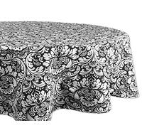 DII Mantel de algodón Damasco, Redondo, 177,8 cm, Color Negro