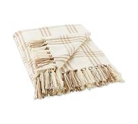 DII Modern Farmhouse Plaid Collection Manta de algodón con Flecos de 50 x 60 Pulgadas, Blanco/Piedra