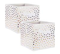 DII Non Woven Polyester Storage Bin Contenedor Plegable con Lunares, Poliéster no Tejido, Blanco y Dorado, Large Set of 2, 13x13x13 Cube, 2