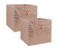 DII Non Woven Storage Collection Polka Dot Collapsible Bin Large Set, 13x13x13 Cube, Pink & Gold, 2 Piece