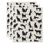 DII - Paños suecos para Cocina y Limpieza, Reutilizables, Lavables a máquina y Aptos para lavavajillas, biodegradables, 19,6 x 17 cm, Gatos, 3 Unidades