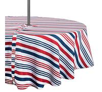 DII Patriotic Stripes Zippered Tabletop Collection Resistente a Las Manchas y al Agua, Poliéster, Rojo, Blanco y Azul, 52" (Round)