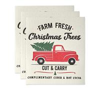 DII Reutilizable, Lavable a máquina y Apto para lavavajillas, Biodegradable, algodón, camión de Navidad, 7.75 x 6.75 Pulgadas