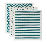 DII Swedish Dishcloths for Kitchen & Cleaning, Reusable, Machine Washable & Dishwasher Safe, Biodegradable, 7.75 x 6.75, Teal & White