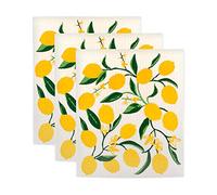 DII Swedish Dishcloths for Kitchen & Cleaning Reutilizable, Lavable a máquina y Apto para lavavajillas, Biodegradable, Madera, Limones, 1 Count (Pack of 3), 3
