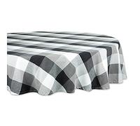 DII Tri-Color Check Collection - Mantel Redondo de 100% algodón, 70 Pulgadas, Color Negro