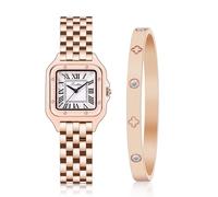 DIICRIN Relojes de oro para mujer, pequeña esfera romana vintage, pulsera de amor, elegante juego de joyas para mujer
